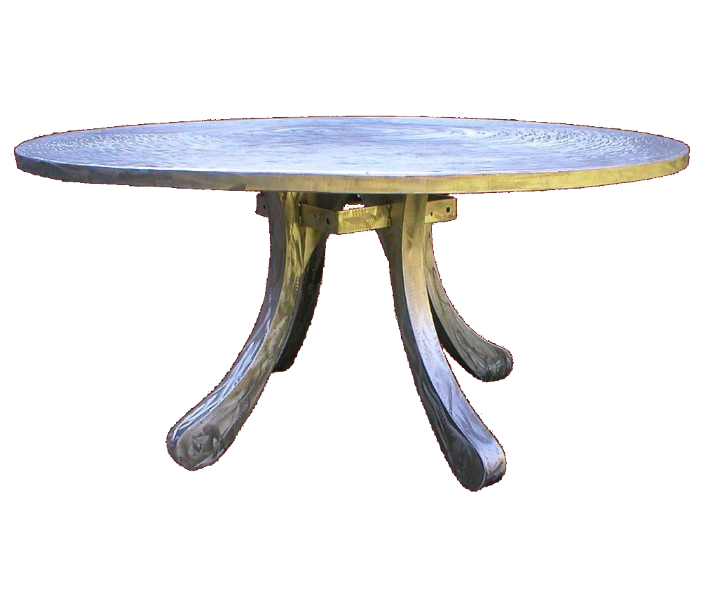 Table ronde diamètre 1m50 en acier inoxydable - Création et réalisation Alexandre Sotty